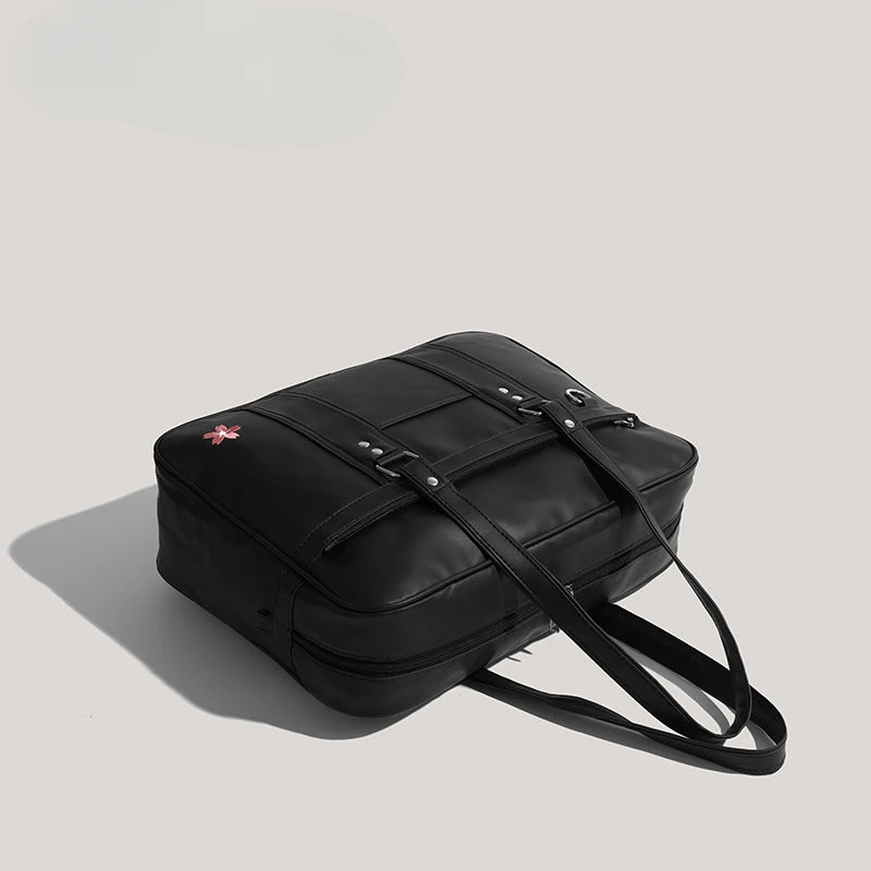 Japanese Preppy Style Student PU Schoolbag Large Capacity Shoulder Bag Lolita JK Uniform Tote Y2k Black Handbag for Girls Women