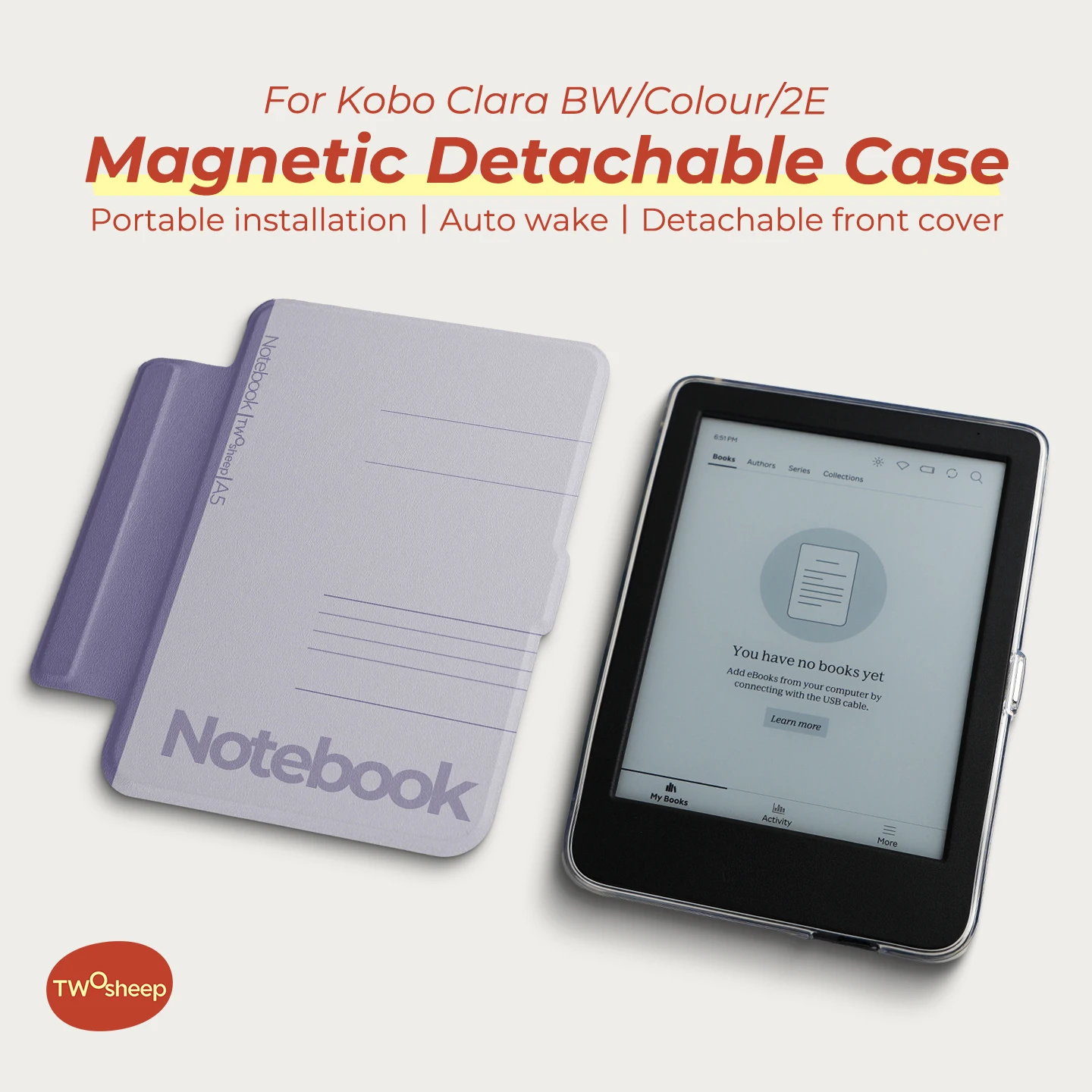 

Twosheep suit for Kobo Clara BW Clara Colour Clara 2E 6 inch Case Magnetic Detachable Cover Clear Back Auto Wake Sleep Classic N
