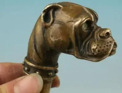 SCY +++bronze Pure Copper Old Qing Ming Brass chinese Bronze Hand Carved Dog Statue Cane Walking Stick Head