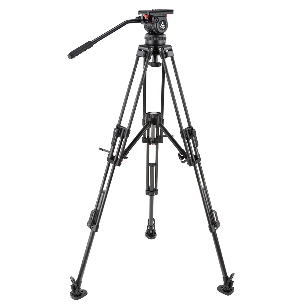 Latest 2024 model Mid-Level Spreader Carbon Fiber Video Camera Tripod with 100mm Bowl Fluid Head Payload 13kg for TV film Studio