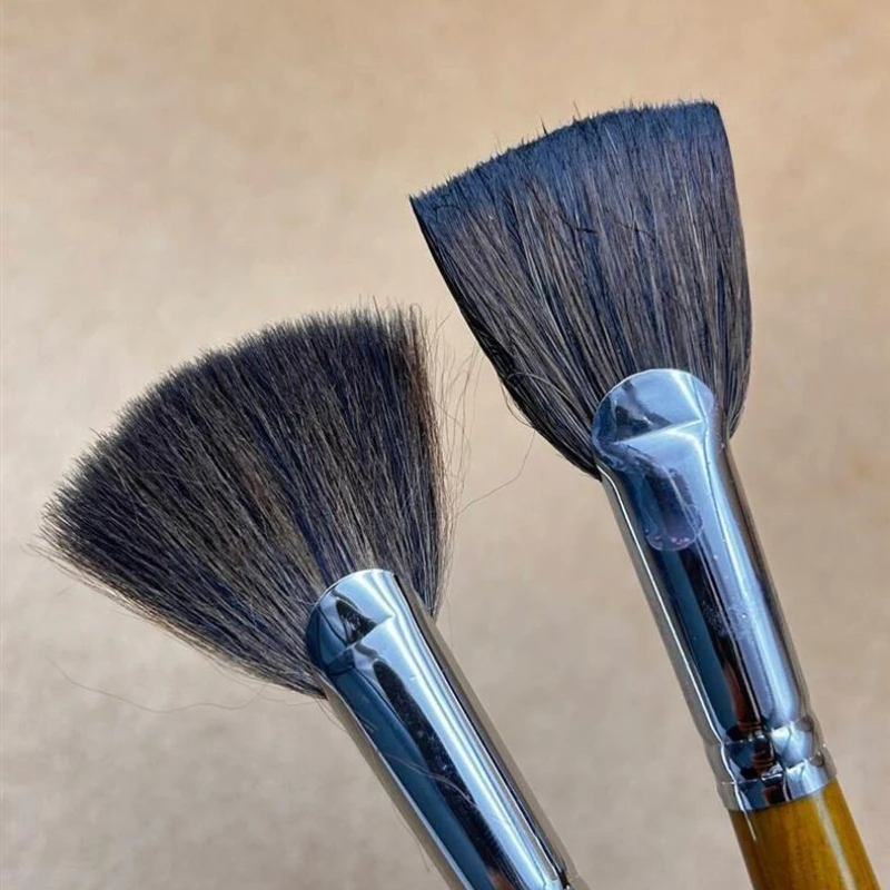 10Pcs Pottery Glaze Brushes Set Soft Fan-shaped Brushes with Long Wooden Handle for Ceramic Painting Coloring & Hydration - view 2