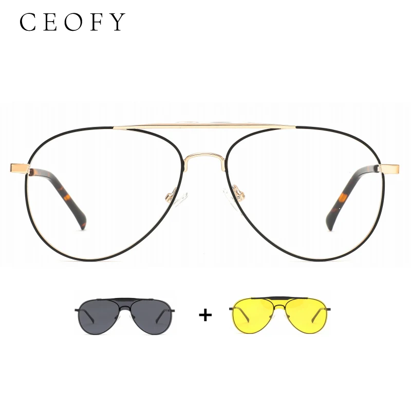 

Ceofy мужские и женские модные очки в оправе в стиле ретро, поляризационные солнцезащитные очки ночного видения с магнитом, оптические солнцезащитные очки по рецепту