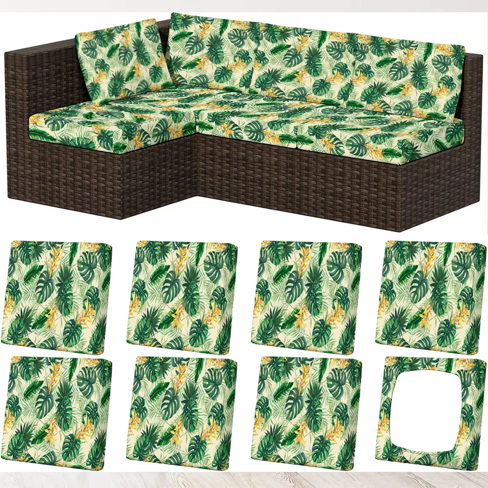 Summer Outdoor Sofa Cover with Tropical Leaf & Flower Print, Milk Silk Fabric, Elastic Fit, Pet - Friendly