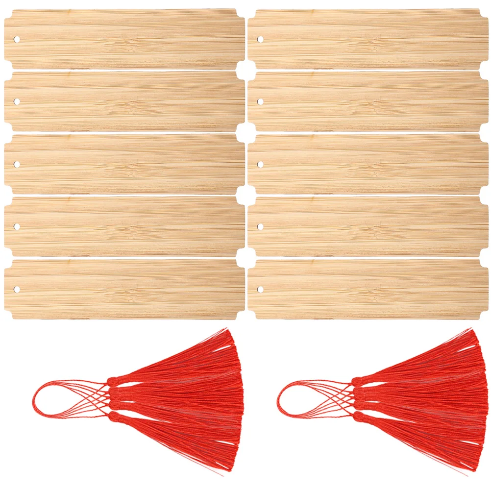 

10 Sets DIY Engraved Wooden Bookmarks Blank Fancy Tassel Craft Unfinished Tags for Book Lovers Students Writers Graduates Gifts
