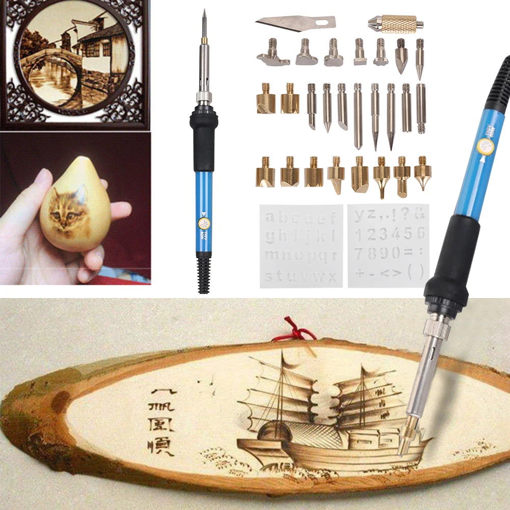 28pcs Wood Burning Kit Pyrography Pen DIY Set for Embossing Carving Soldering