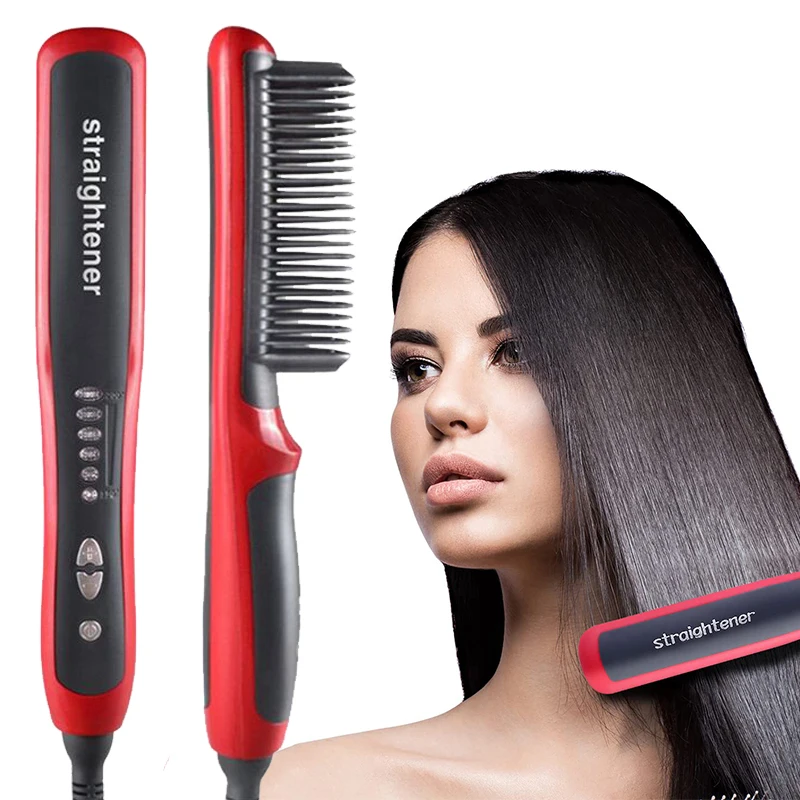 Electric Ceramic Straighten Hair Brush Fast Heating Professional Curler Straightener Comb Beard Comb Styler Hair Straightener