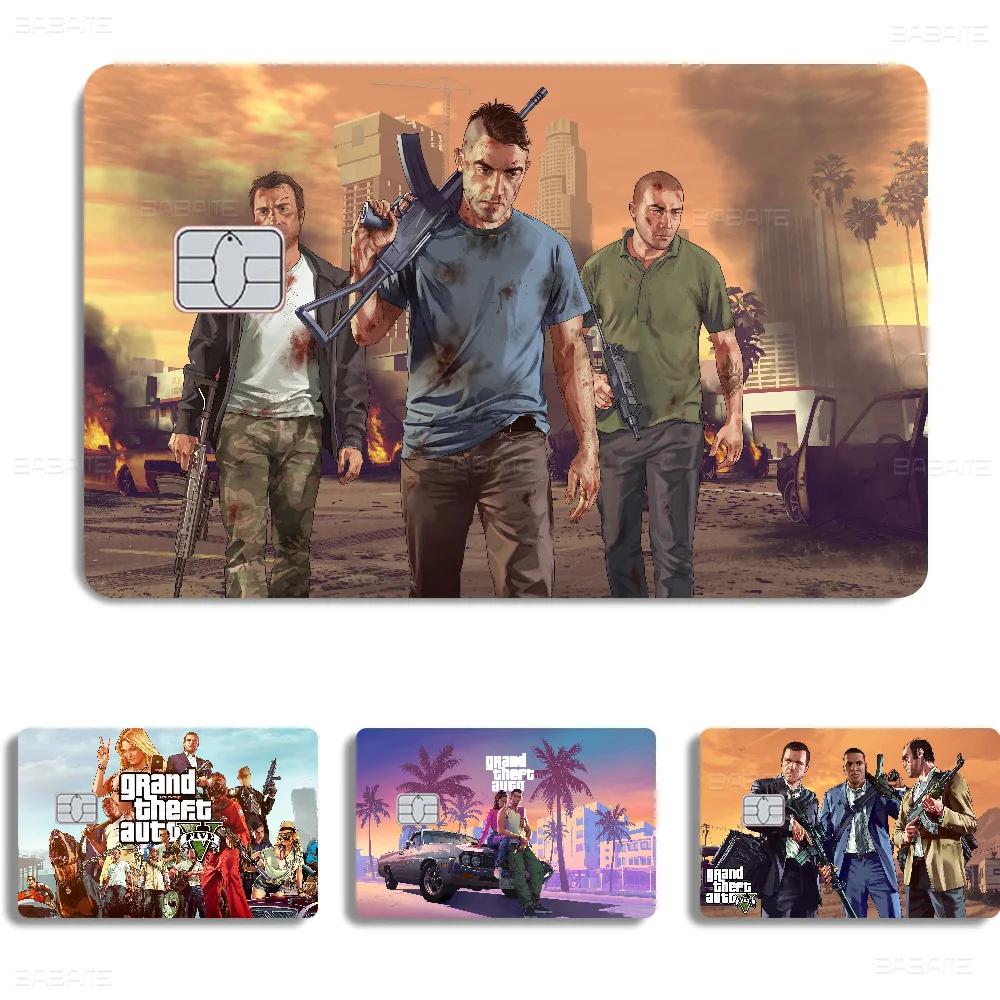 لعبة G-Grand T-Theft A-Auto Game أنيمي ملصق فيلم غطاء الجلد للصغيرة الكبيرة لا رقاقة بطاقة الائتمان الجانب الأمامي #6
