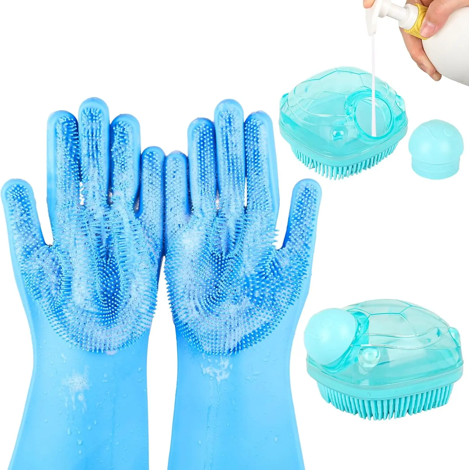 

2PCS Dog Washing Gloves and Dog Shampoo Brush,Bath Brush That can addShampoo