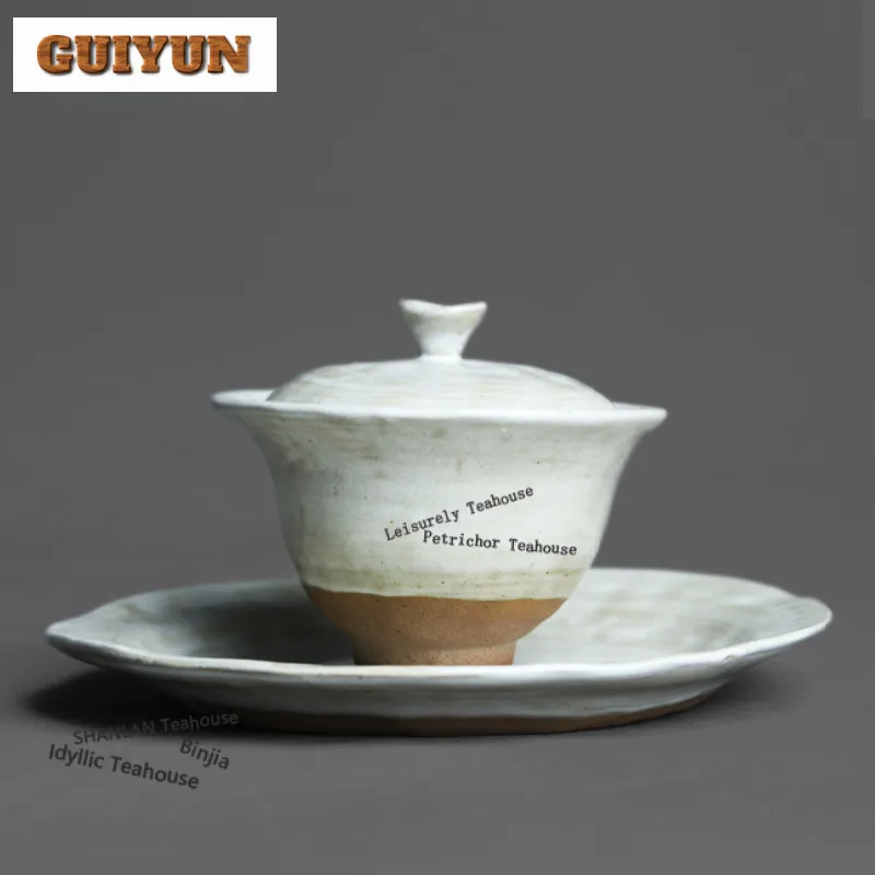 100ml Coarse Pottery Powder Yin Brushing Glazing Gaiwan Retro Tea Tureen Tea Bowl With Lid Kit Tea Brewing Cover Bowl Craft Gift