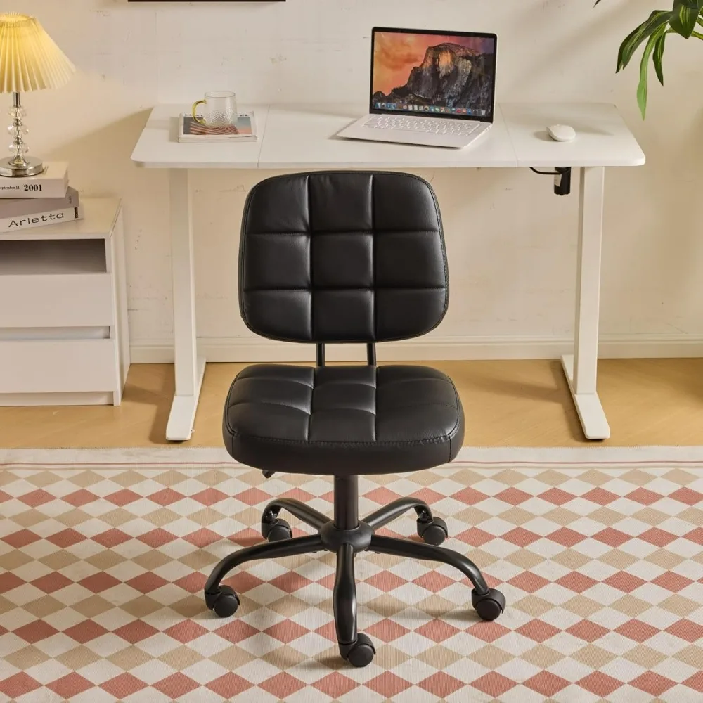 

VINGLI Compact Small Desk Chair Cute Armless PU Leather Chair with Wheels Low Back Vanity Height Adjustable Task