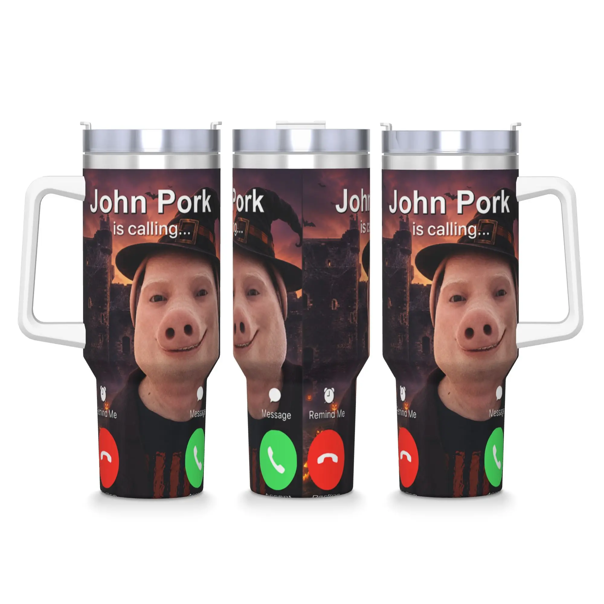 Funny Halloween John Pork is Calling Brainrot Meme Tumbler Cold and Hot Water Bottle Heat Stainless Steel Thermal Cups