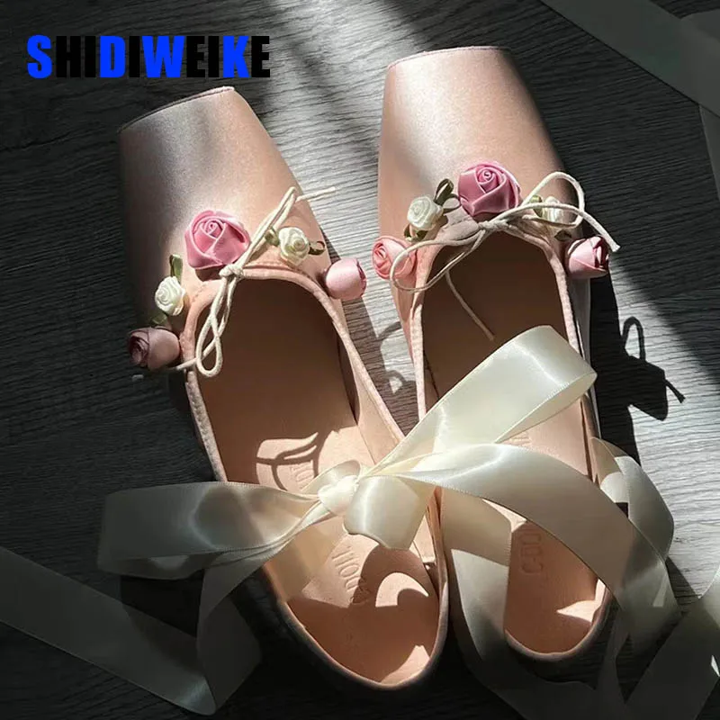 

SDWK Classic Silk Ballet Shoes Lace up Ballet Shoes Women Round Toe Bowtie Women Flats Elegant Valentine Shoes AD3777