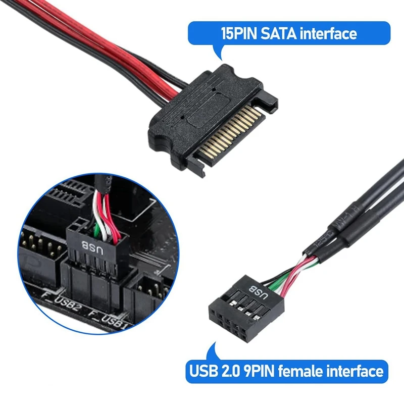 Splitter per intestazione USB 2X 9pin con cavo di alimentazione SATA, connettore Splitter USB 2.0 di estensione Hub USB interno per scheda madre