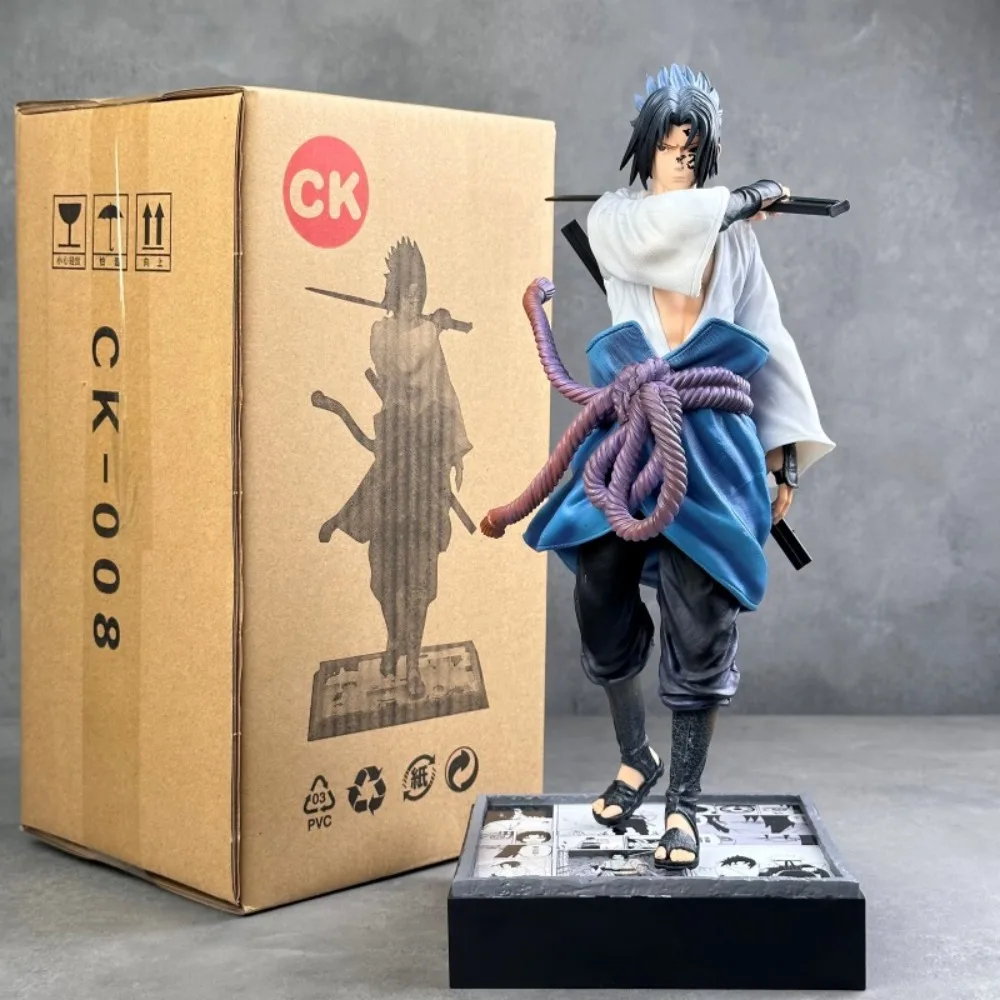 

Bandai Naruto Uchiha Sasuke Curse Mark Action Figure 34cm PVC Static Luminous Base GK Statue Anime Desktop Model Toys Fan Gift