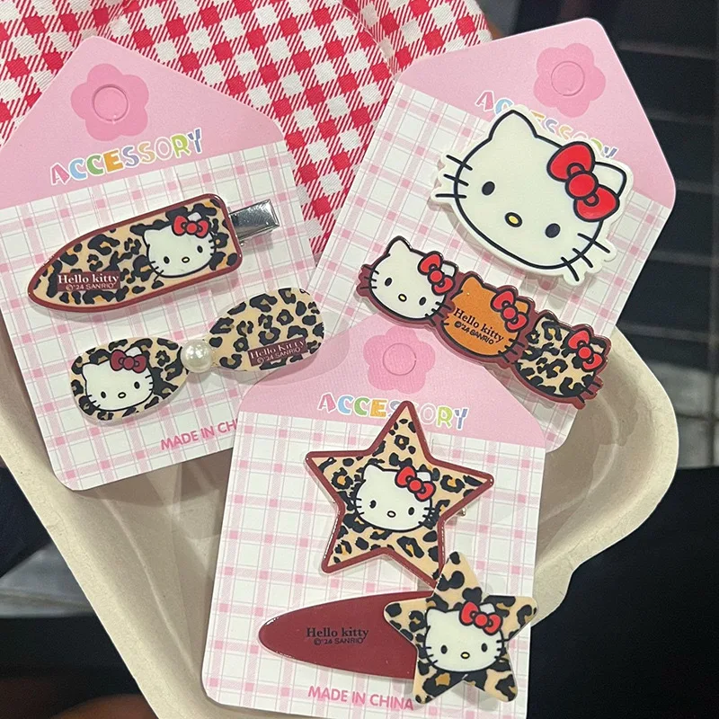 

Sanrio Hello Kitty Coffee Leopard Duck-billed Clip Hairclip Cartoon Kitty Cat Pattern Side Bangs Clip Hairclips Hair Accessories