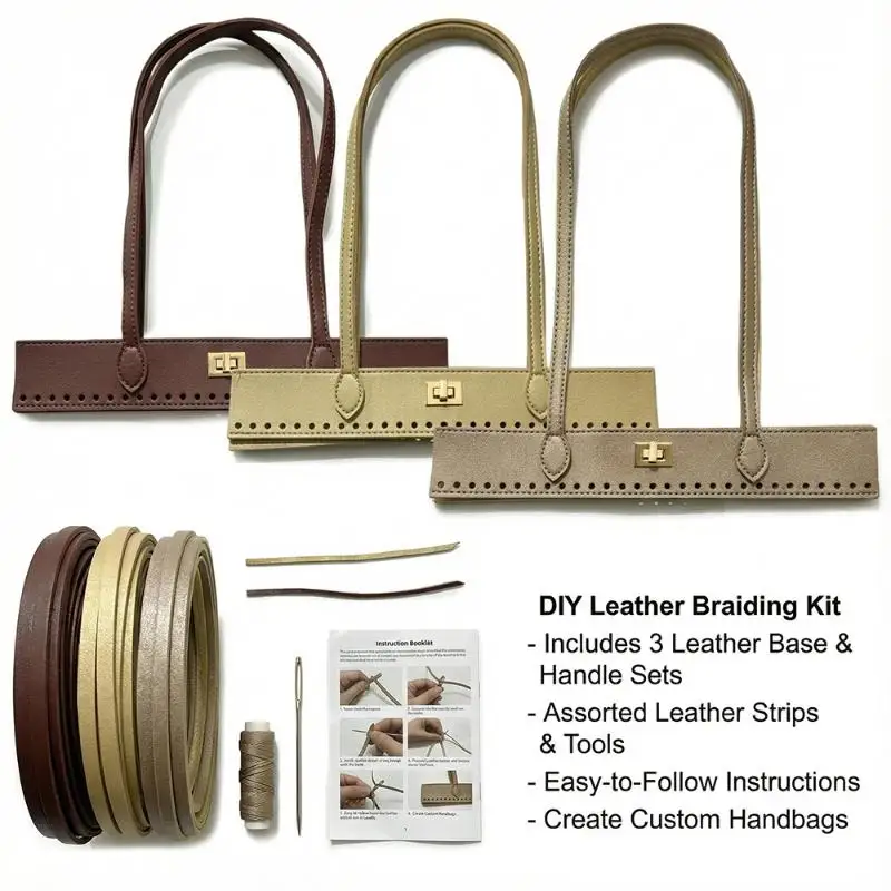 1pcs Woven Handbag Handle Bag Handle DIY Bag Accessories Buckle PU Handle Retro Perforated Double Handle Solid Color Bag Handle