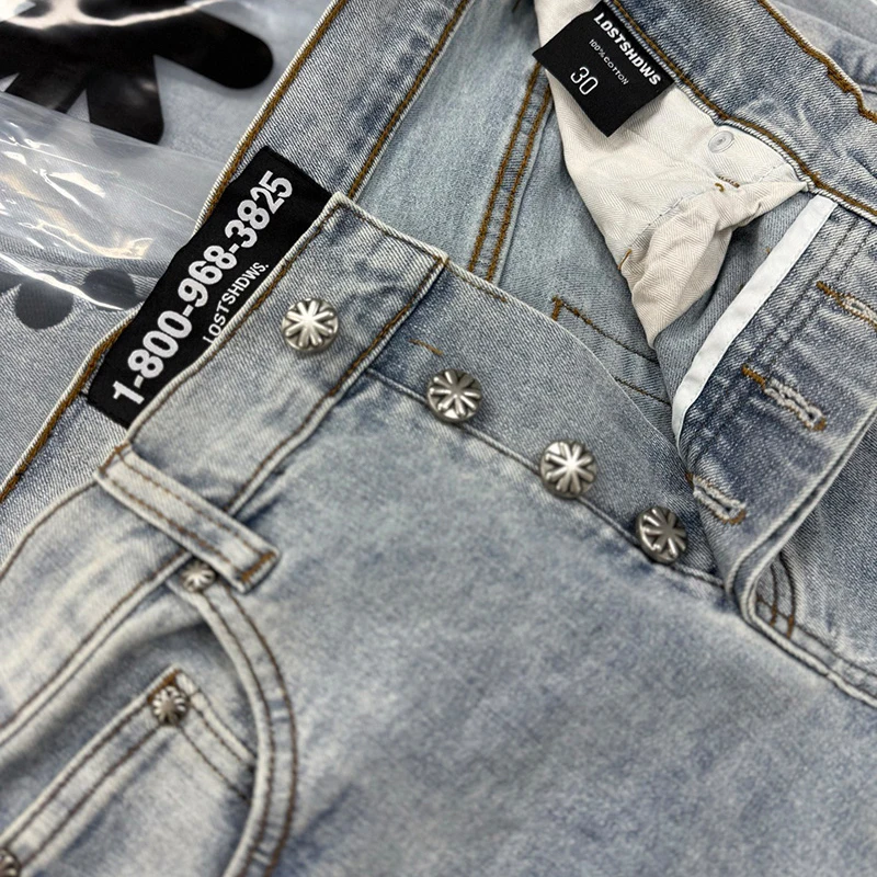 الهيب هوب الربط المرقعة الأسود عباد الشمس التطريز LOSTSHDWS الدنيم السراويل الرجال النساء الضوء الأزرق الجينز السراويل مع العلامة #3