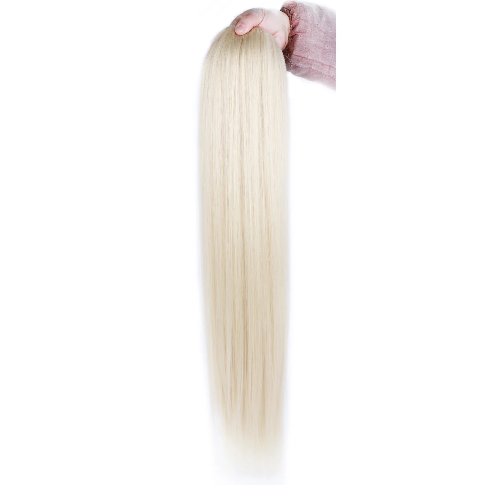 30 Inch Long Bone Straight Ponytails Blonde 613 Color Synthetic Drawstring Ponytail Hair Extensions Straight Ponytails for Women