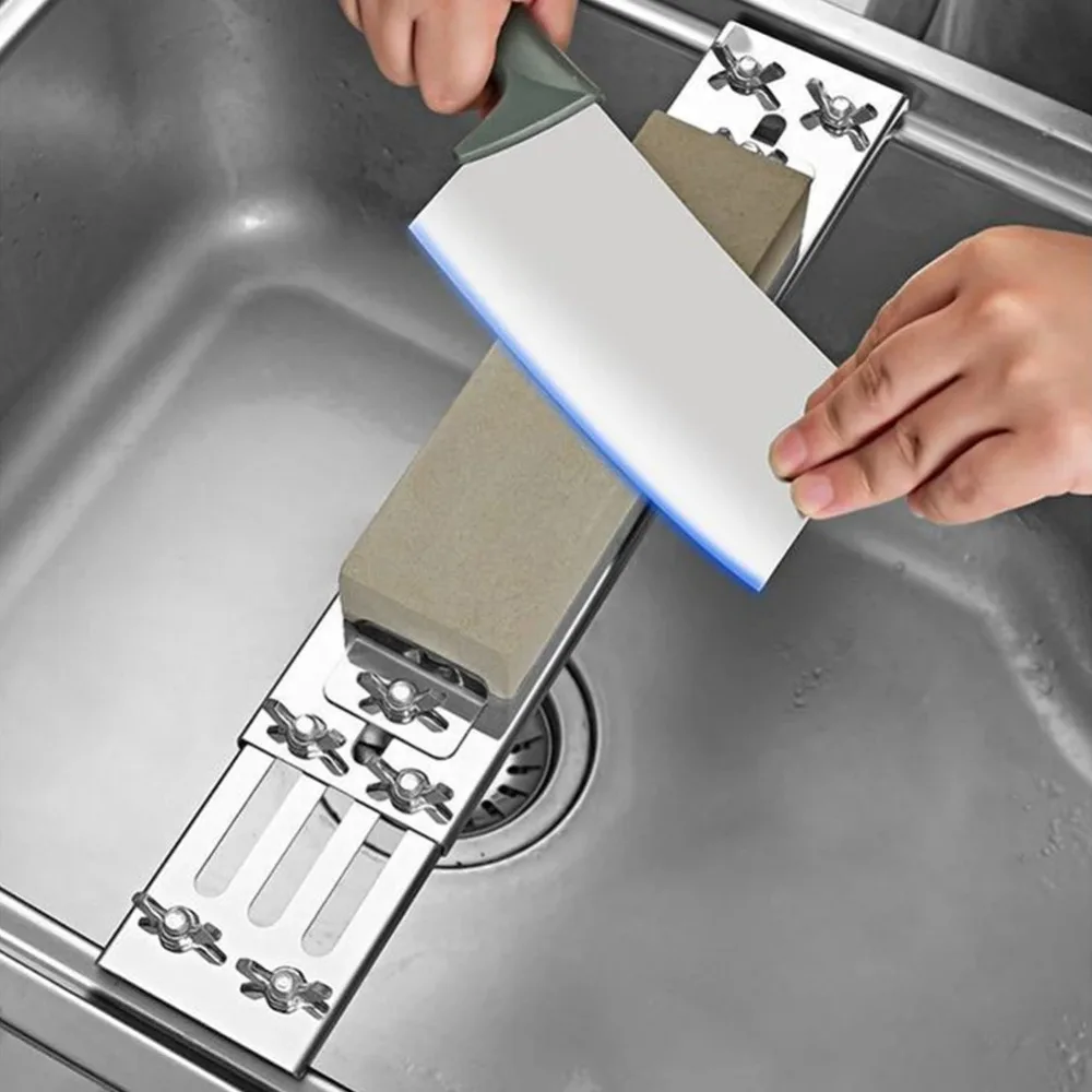 Stainless Steel Non-slip Knife Sharpener Holder Tool Retractable Whetstone Base Adjustable Household Supplies Kitchen Gadgets