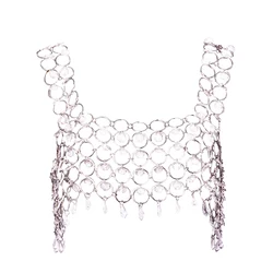YOUR BUMP CURVE Metal Stitching Crystal Clear Acrylic Sleeveless Hollow Square Neck Short Top Sexy Girl Daily Party Activities