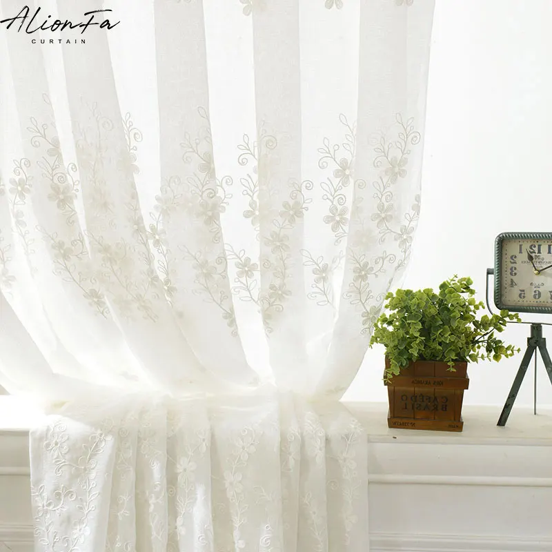 

Embroidered Sheer Voile Curtain for Living Room, Korean Floral Tulle Window for Bedroom, Kitchen Blinds Drapes, Home Decor