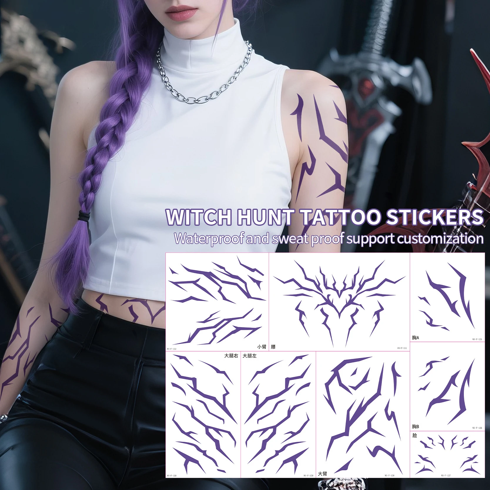 شيطان أنيمي الصيادين رومي تأثيري الدعامة الوشم ملصق رومي كانغ الوشم ملصق شيطان ملصق حفلة الهالوماس الكبار الدعامة