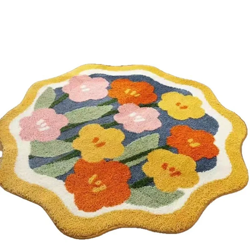 Flower Floor Mat, Soft and Skin-friendly, Dressing Room Decorative Rug, Bedroom Bedside Rug, Floor Mat for Keeping Feet Cool