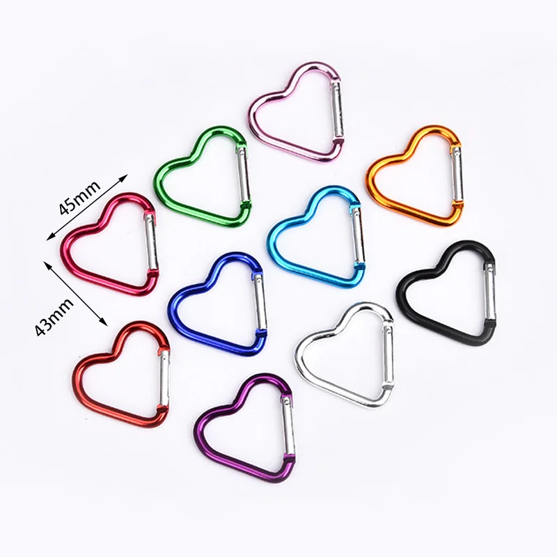100pcs Aluminum Alloy Hanging Buckles Love Heart Shape Carabiner Key Keychain Bottle Cup Hook Outdoor Travel Tool