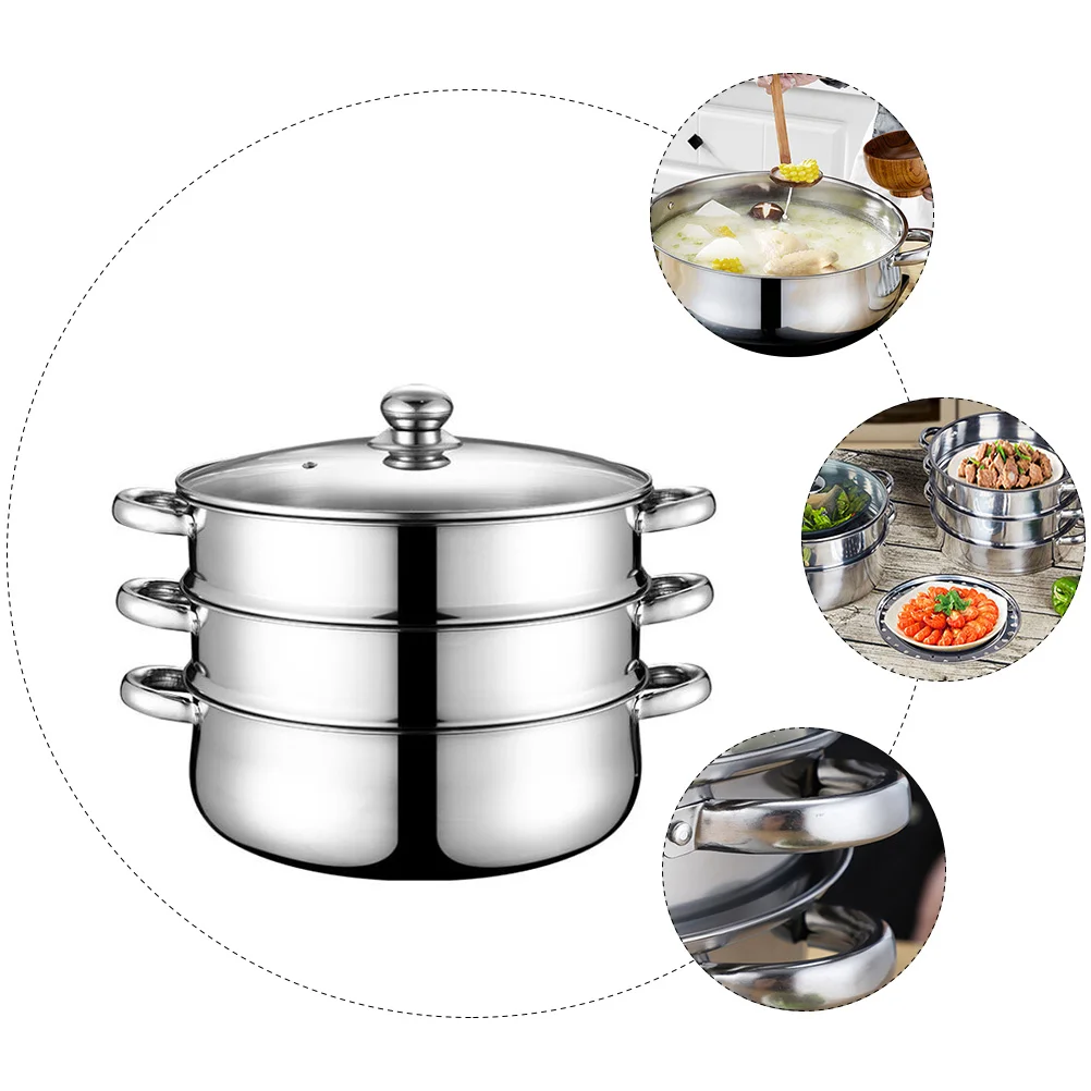 Induction Cooker Stainless Steel Soup Pot for Steaming Stock Steamer 3 Layer Cooking