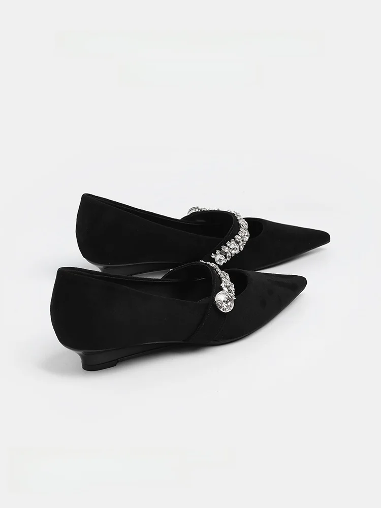 

Ele Velvet Mary Jane oes with Diamond Bule Low Heel Retro Slope Heel Women's Faionable Casual Work oes