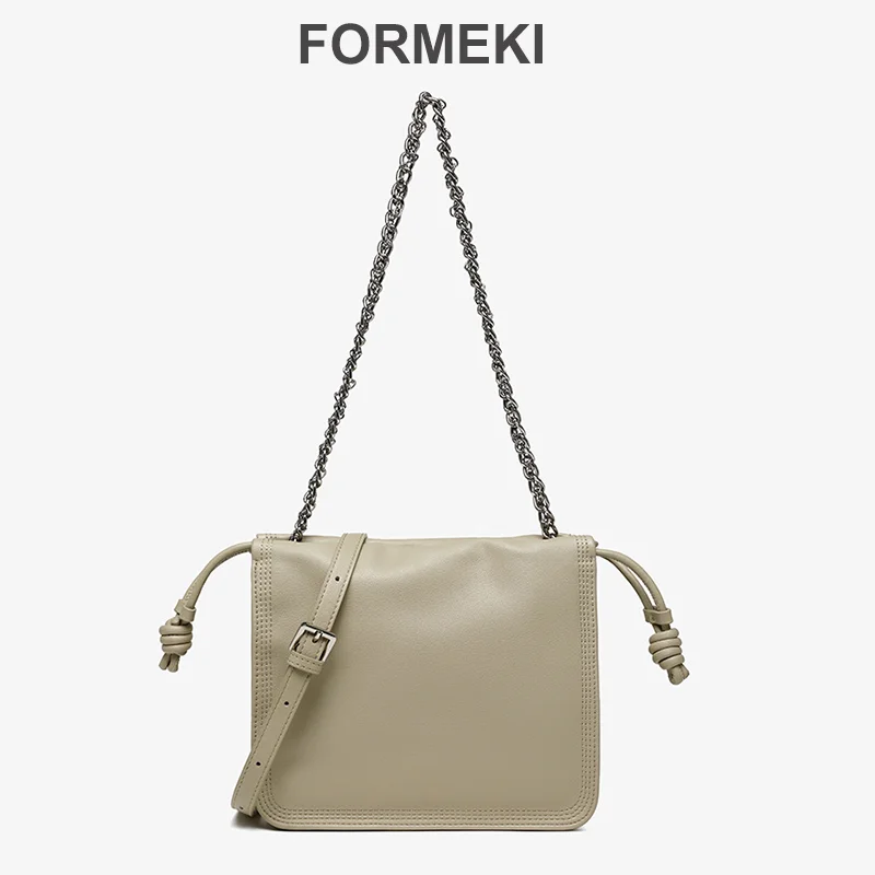 

Formeki Genuine Leather Bag Retro Square Bag Chain Ins Fashion Shoulder Bag For Women Ladies Female Bag All Match Bag