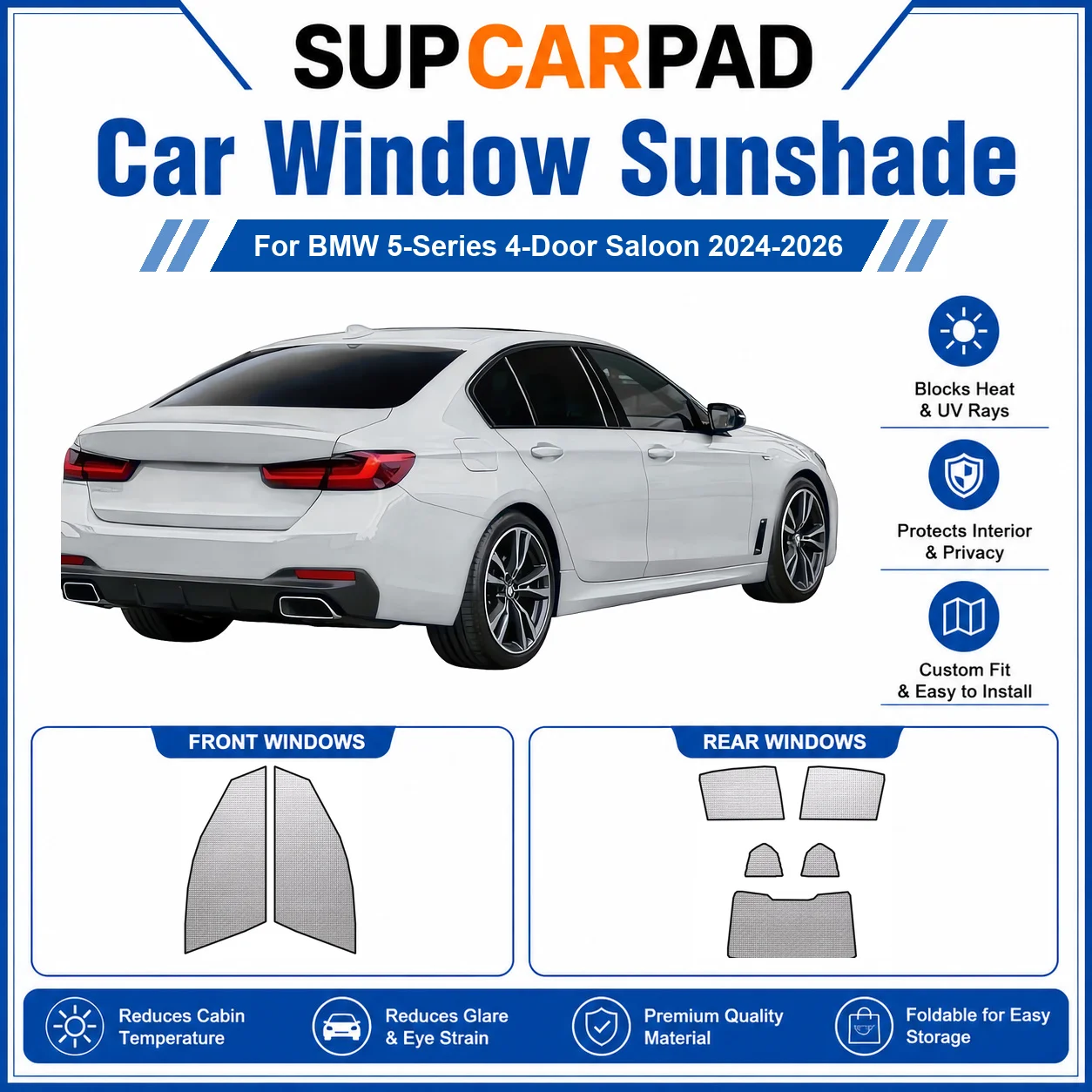 For BMW - BMW 5-Series 4-Door Saloon 2024-2026 Full Set Car Window Sunshades UV Block Privacy Heat Insulated Foldable Car Curtai