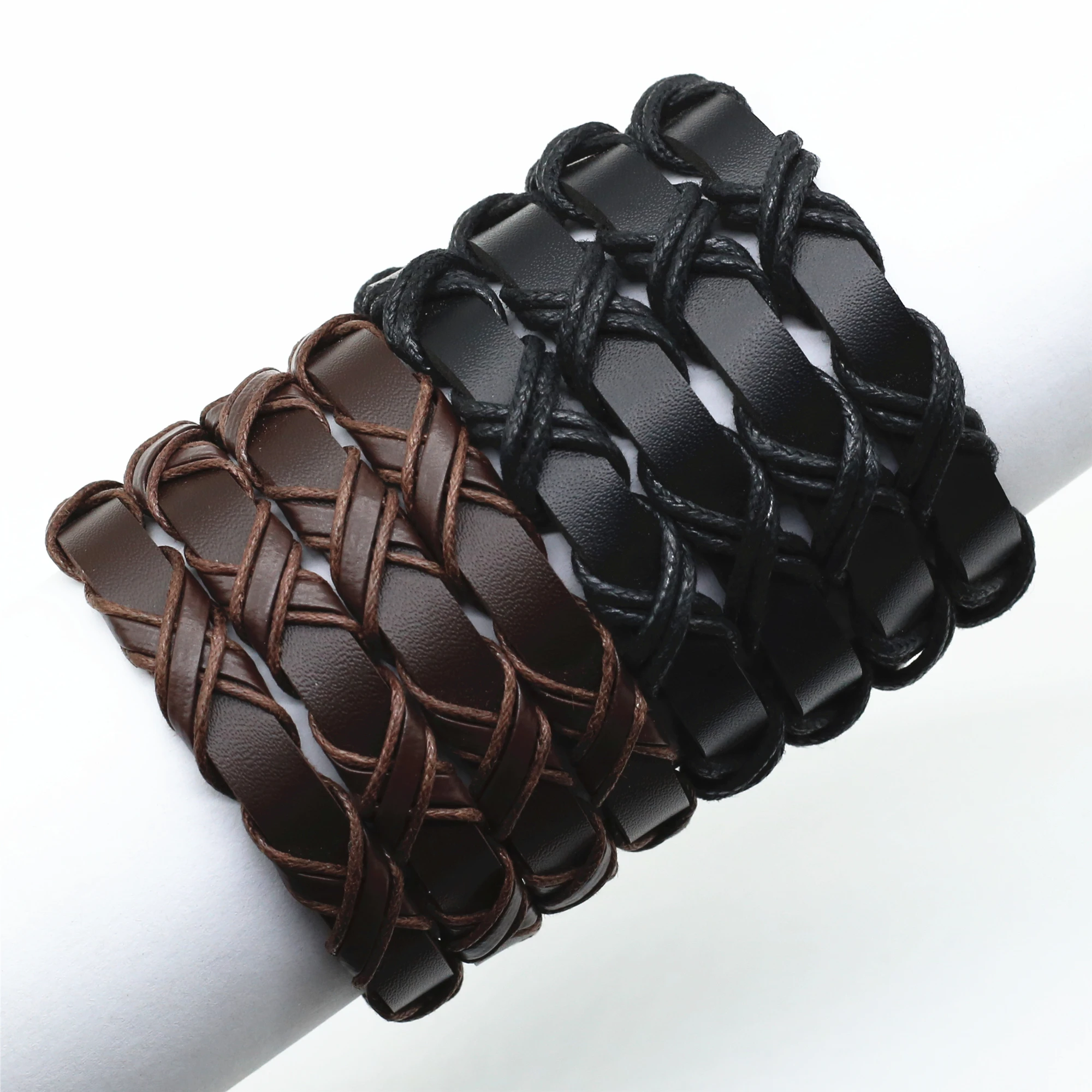 WESTBULL Wrap Black Brown Braided Genuine Leather Bracelets Men Vintage Wristbands Women Bangle Boho Homme Male Jewelry