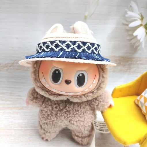 

Labubu Doll Clothes New Creative Cool Pastoral Style Labubu Suitable for LABUBU Straw Hat Labubu Headwear Ear-Exposed Doll Hat