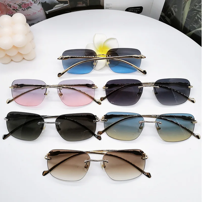 Rectangular Rimless Sunglasses Men Fashion Gradient Sun Glasses Summer Women Square Metal Eyewear Shopping Drive To Wear UV400