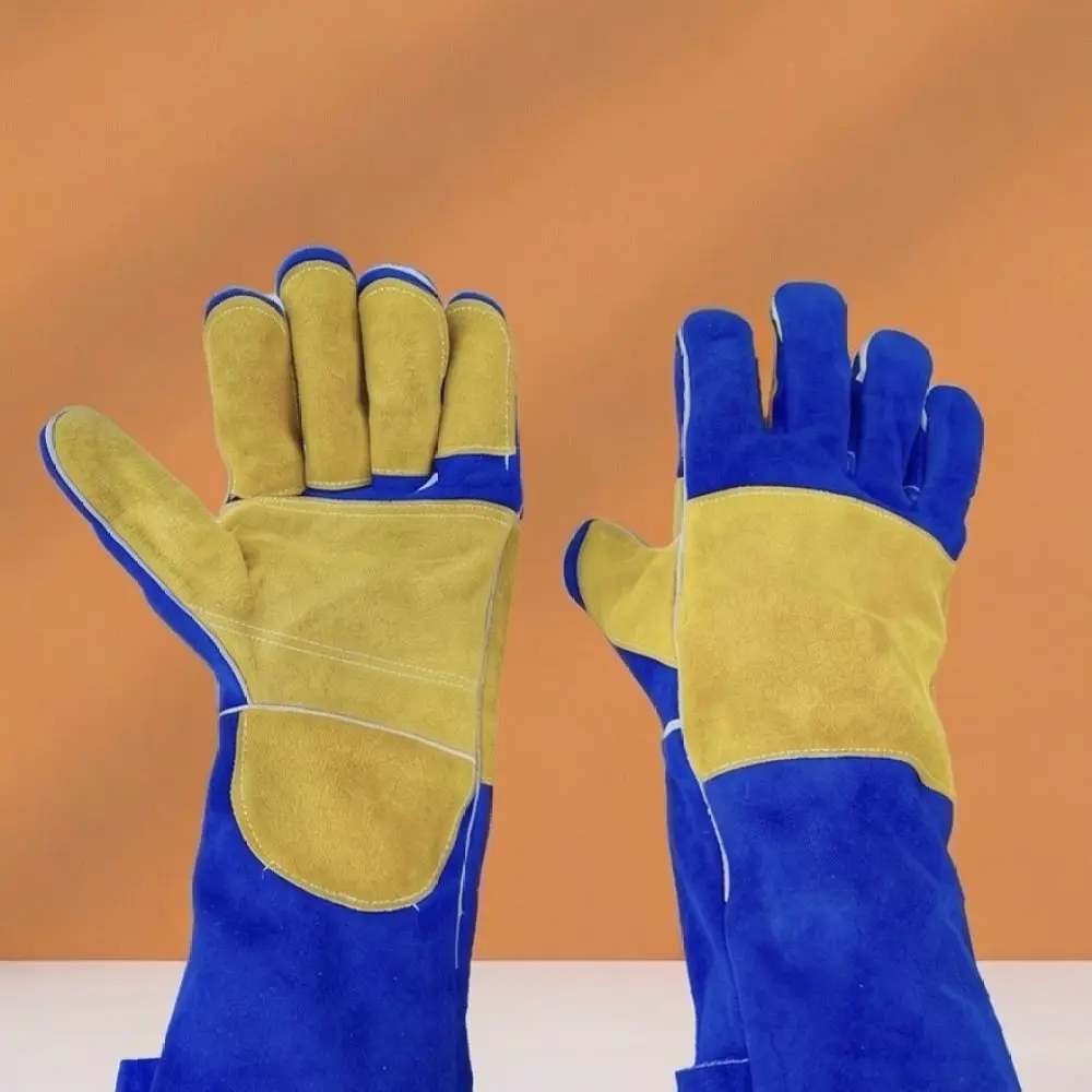 Durable Cowhide Welding Gloves Extended Cuff Heat Resistant Safety Protection Anti Slip Wear Resistant Gear For Metal Welding