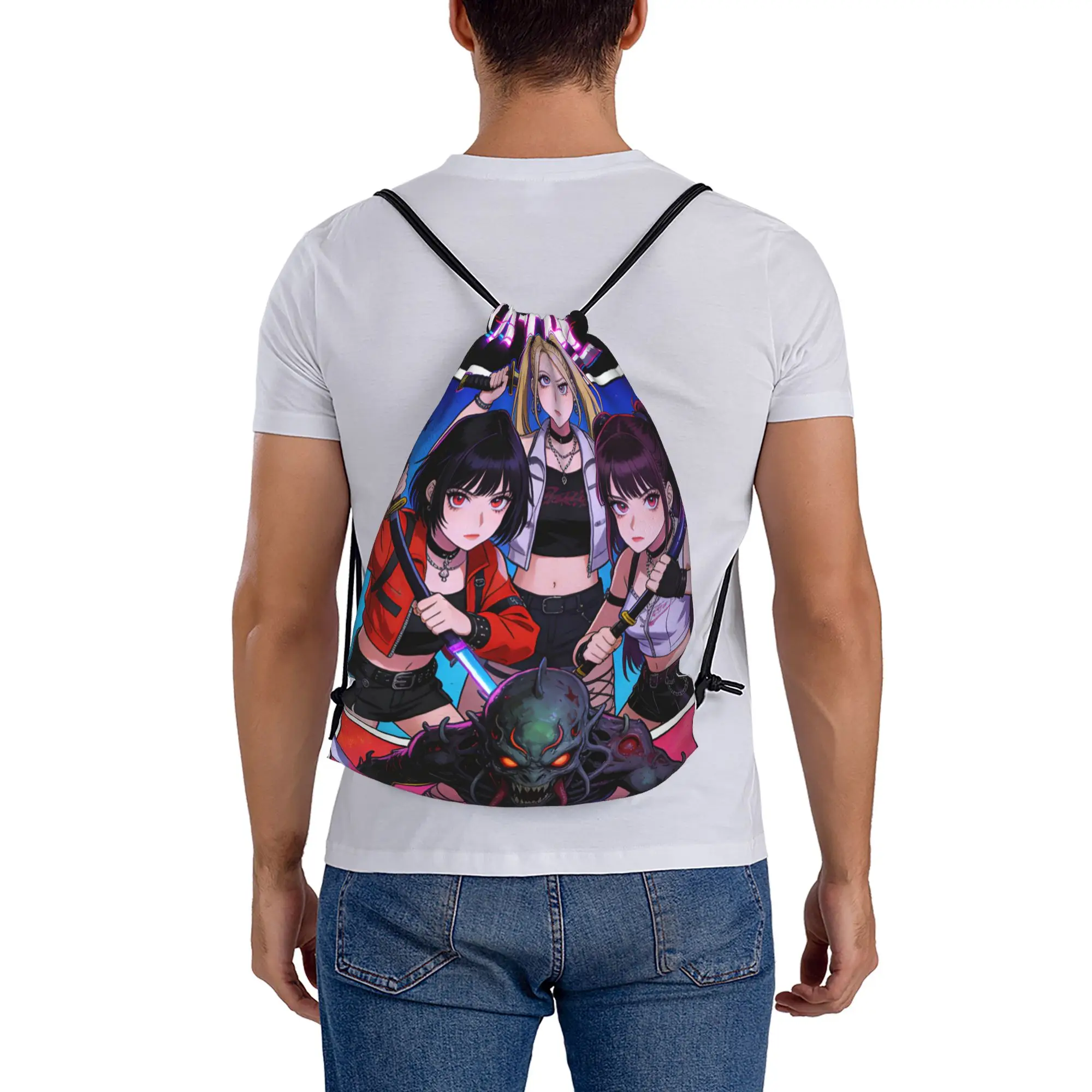 K POP 9  Multi-function Pocket Men Women Storage Backpack Teenager Travel Bag Print Drawstring Bags