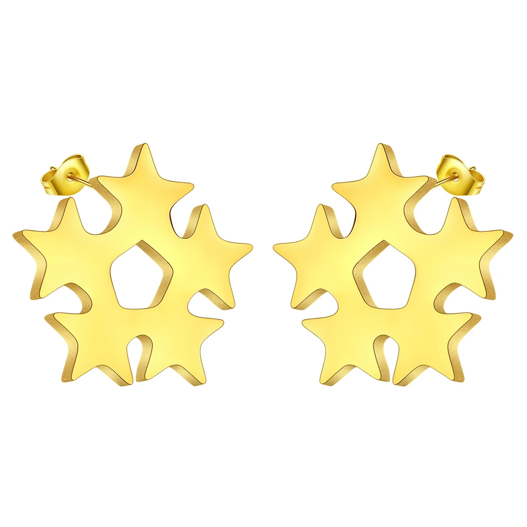 QIAMNI Stainless Steel Fashion Love Star Pentagonal Stud Earrings For Women Girls Vintage Punk Trendy Party Holiday Jewelry Gift