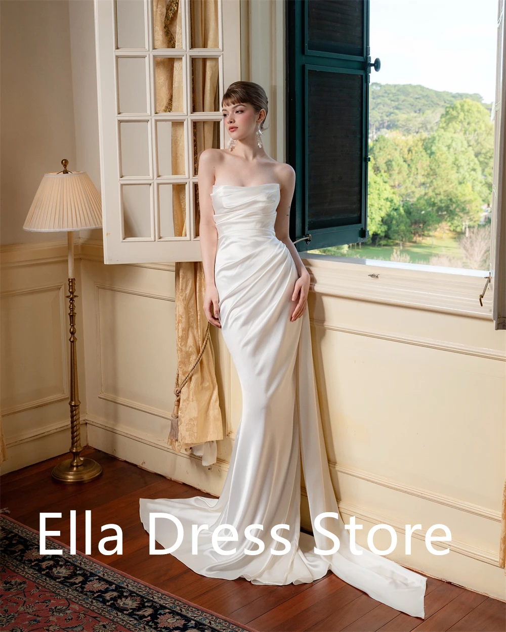 Aangepaste witte satijnen avondjurk van hoge kwaliteit Temperament Strapless Mouwloos Zeemeermin Ruglooze Op maat gemaakte gelegenheid G