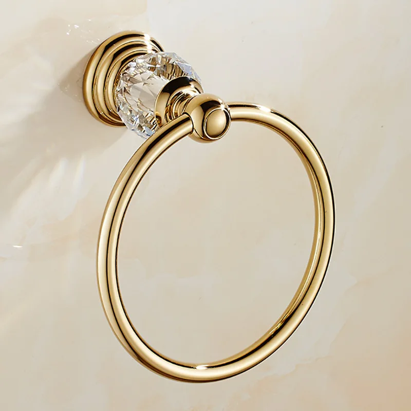 Golden and Silver Towel Rings Wall-mounted Circular Towel Holder Decorated with Crystal Ornaments Bathroom Hardware Accessories