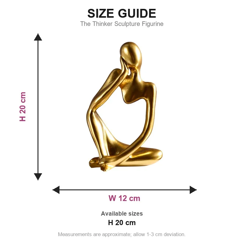 The Thinker Sculpture Figurine 20cm Resin Figurine Home Decor Ornament for Living Room Shelf Desk Tabletop Gift