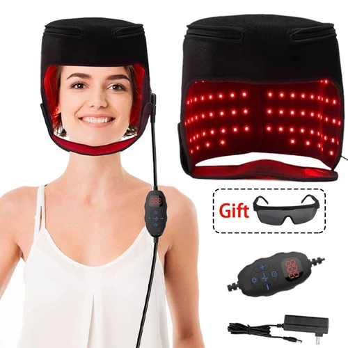 Gorro de terapia de luz roja LED para el crecimiento del cabello, gorro de crecimiento del cabello con luz roja y infrarroja para la pérdida de cabello, gorro de cuidado de crecimiento rápido del cabello