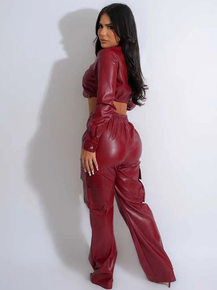 Winter 2 Piece Sets Women Outfit Luxury Elegant Long Sleeve Zipper Short Jacket and Long Leather Pant Sexy Club Outfit for Women