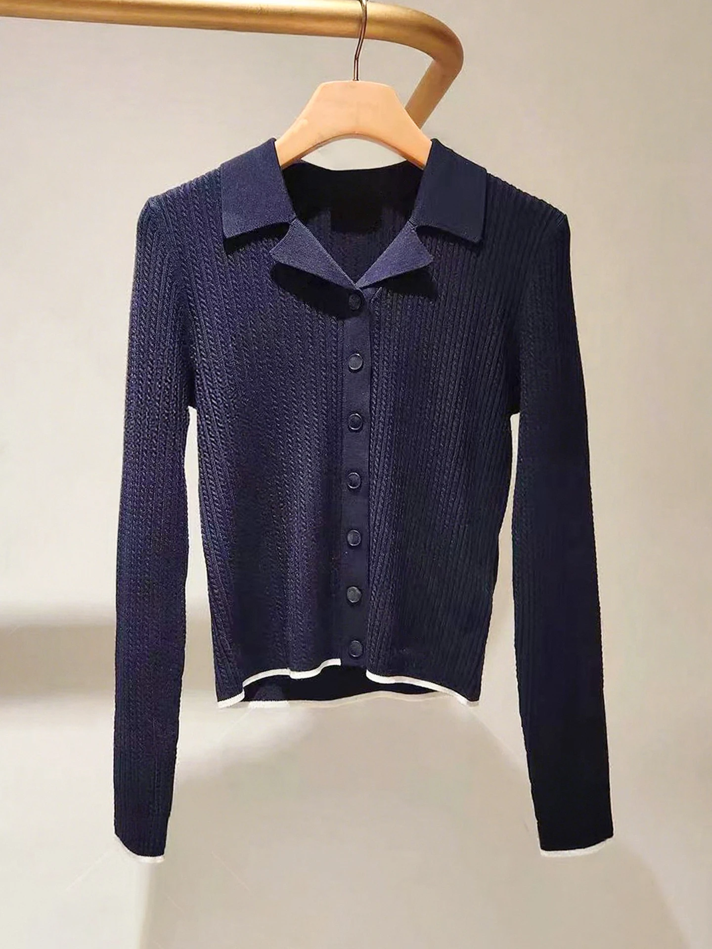 

S Home Nan You High End Women's Knitted Cardigan Casual Versatile Turn-down Collar Slim Fit Long Sve Top for Autumn 2025