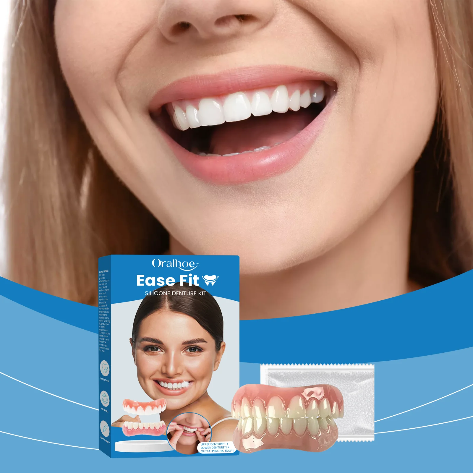 Denti finti Kit di bellezza Impiallacciature per ridere perfette Denti finti Protesi senza soluzione di continuità Igiene orale Cura Sbiancamento dei denti Simulazione Bretelle