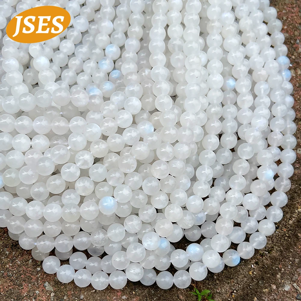 

AA Natural Blue Moonstone Less Black Inclusions Pinkish White Spacer Loose Stone Beads for Jewelry Making Diy Bracelets Necklace