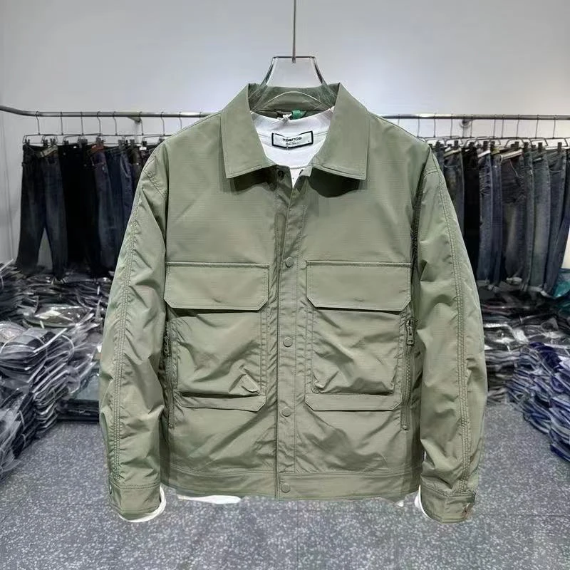 Fashionable Pure Color Stand Collar Casual Jacket Men's Outerwear Korean Style Spring Autumn Pocket Youth Anti-Wind Polyester...