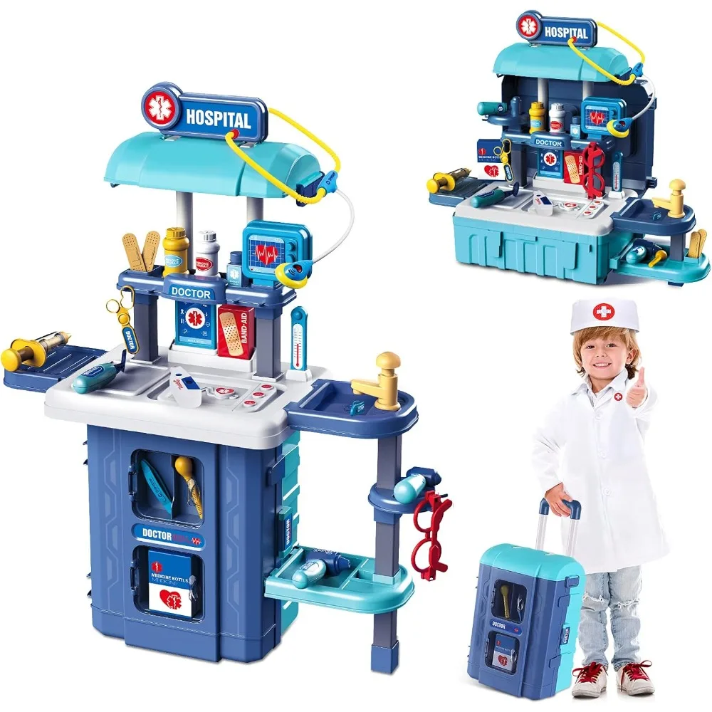 3 في 1 لعبة مجموعة الطبيب التظاهر اللعب مجموعة طبية حقيبة Playset لعب الأدوار سماعة الطبيب والأدوات الطبية لعب للأطفال بنين بنات