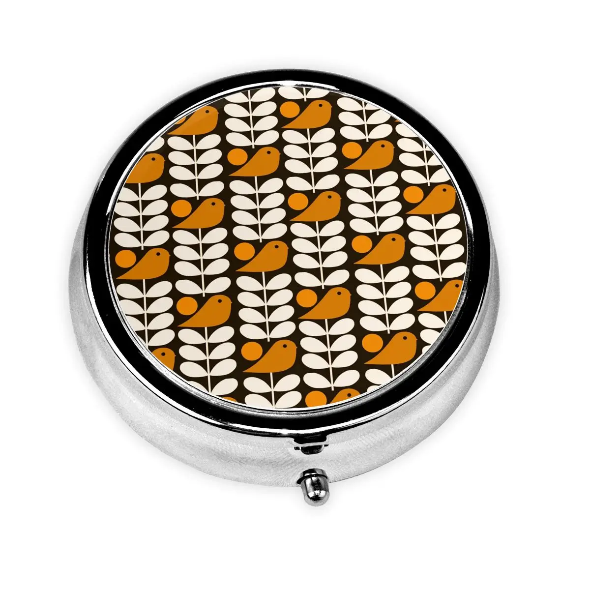 

Personalized Multistem Bird Black White Orange Pills Boxes Orla Kiely Scandi 3-Compartment Pill Container Medicine Box Dispenser
