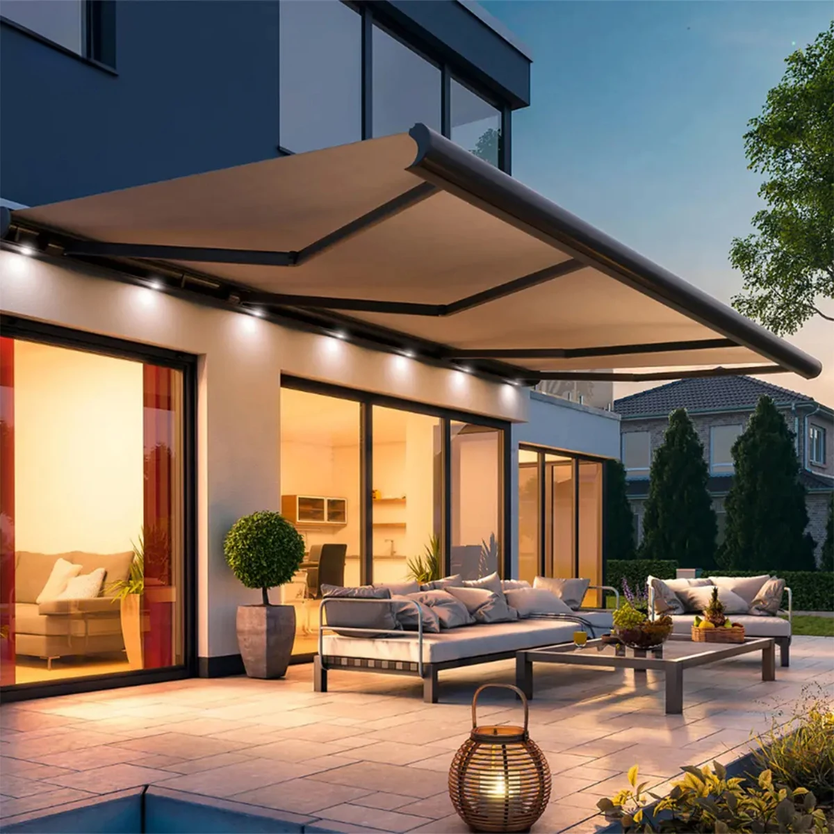 

Modern Commercial Electric Retractable Awning with LED Light & Remote Control Factory Price for Shop Fronts